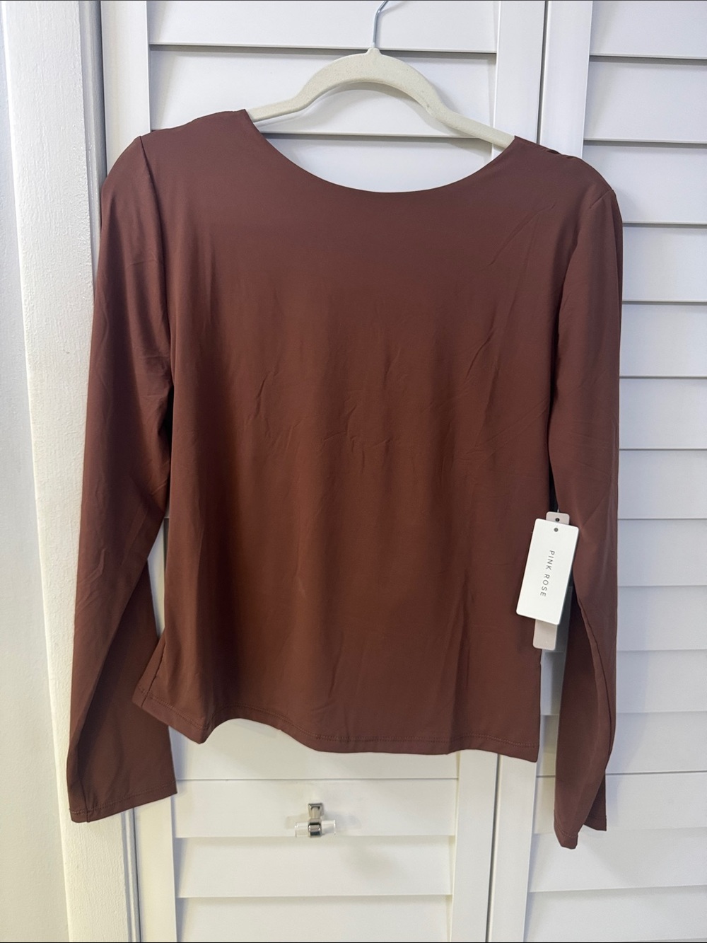 Pink Rose Women's Long Sleeve Crewneck Top - Chocolate Brown